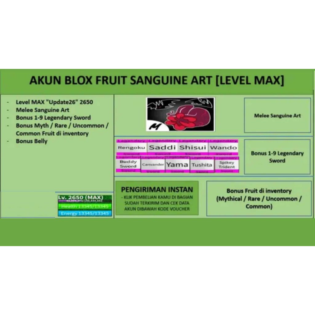 Akun Blox Fruit Murah Sanguine Art