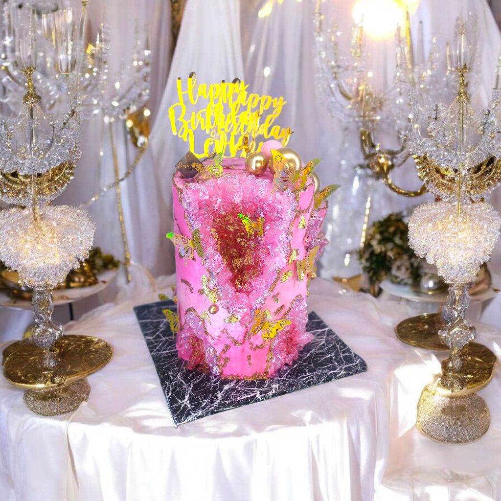 geode cristal pink cake mewah elegan/ premium cake