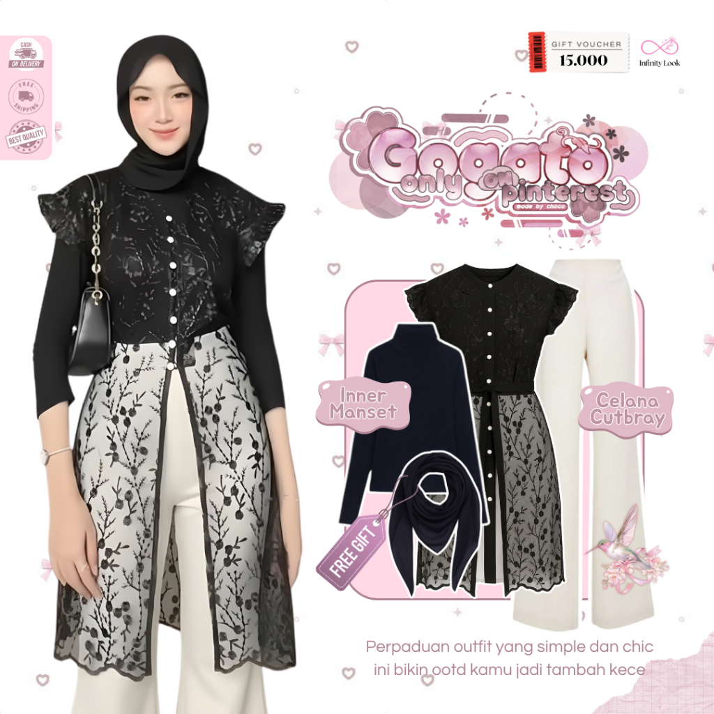Ochi One Set Kondangan Simple ( Bella Square + Manset + Tunik + Celana ) Setelan Wanita Elegan - LP 