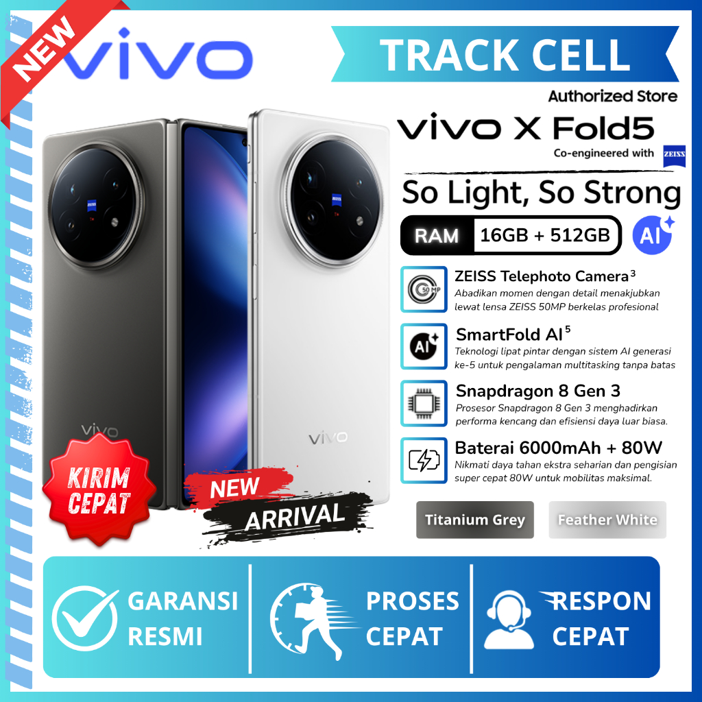 Vivo X Fold 5 5G 16/512GB Layar 8.3" AMOLED ZEISS Telephoto Camera HP Vivo Flagship Terbaru 2025