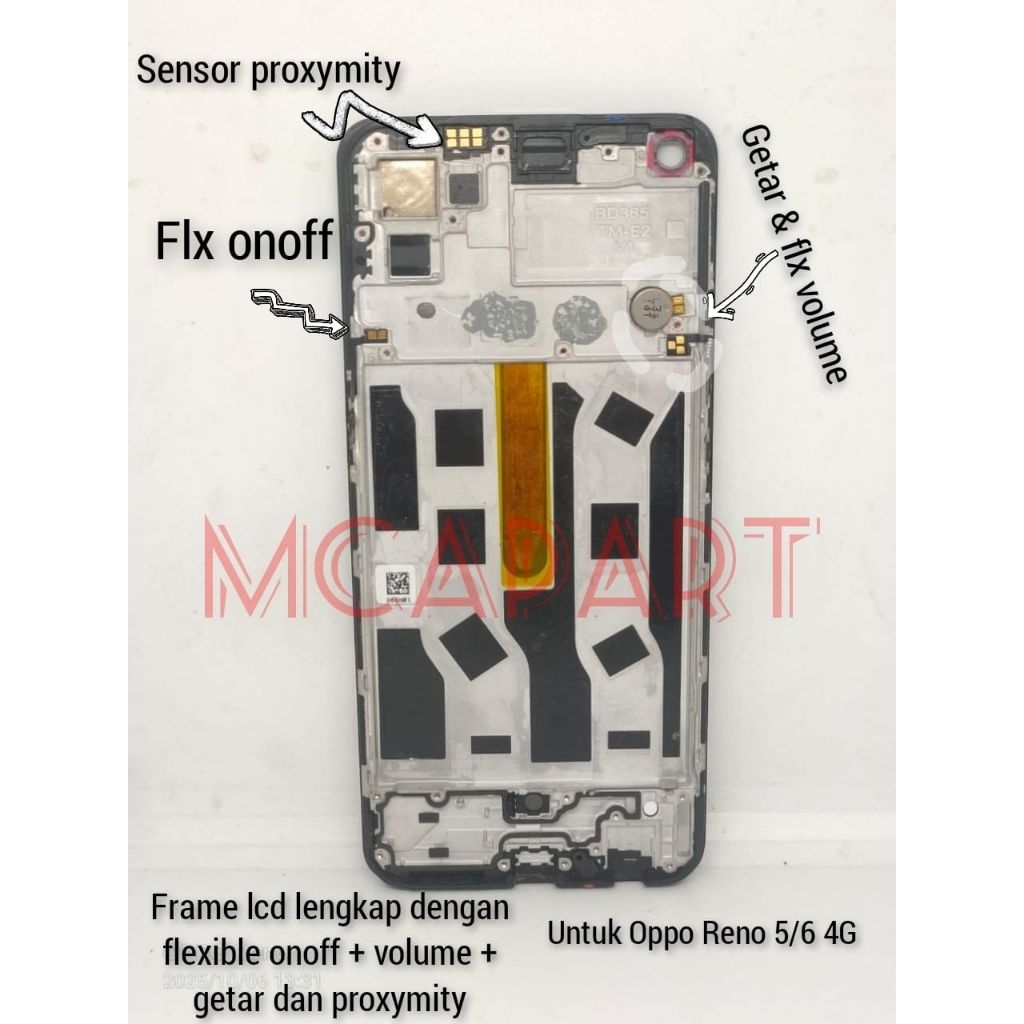 FRAME LCD/TULANG TATAKAN LCD/MIDDLE LCD OP RENO 6/5 4G(SUDAH ADA FLX ONOFF + VOLUME + FLX GETAR)ORI 