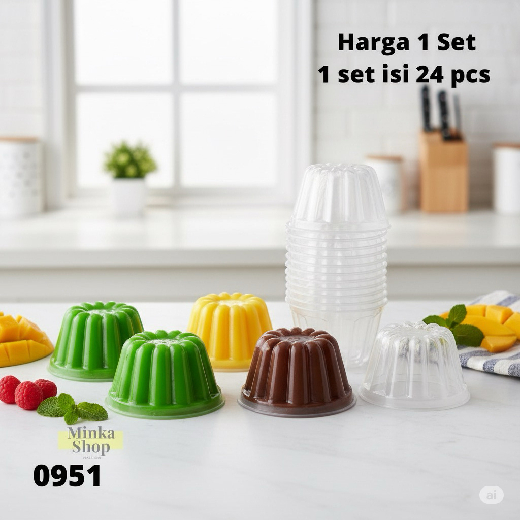 Cetakan Agar Agar Kecil Green Leaf 0951 Set Isi 24 Pcs Bahan Plastik Reusable Diameter 7 Cm Tinggi 4