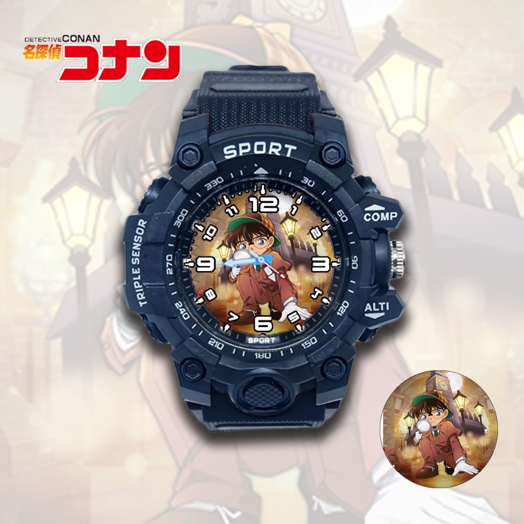 Jam Tangan Anak Laki Laki Sport Detective Conan 03 Anti Air FREE Baterai Cadangan
