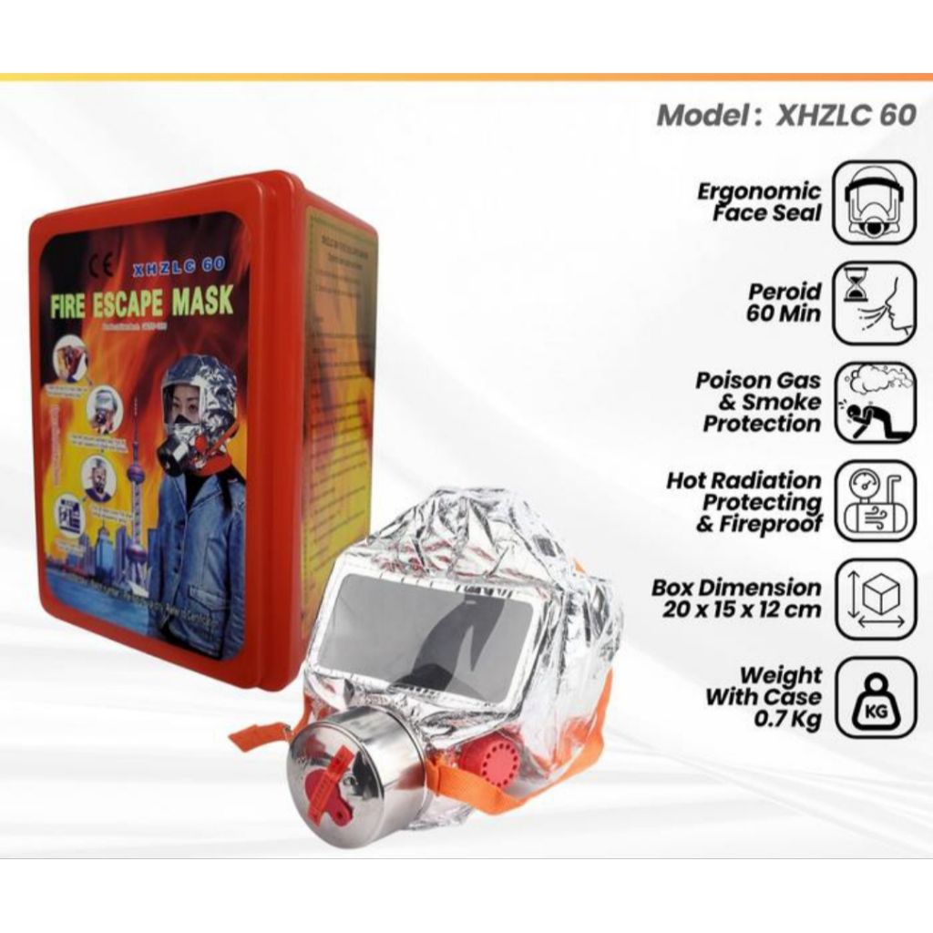 Fire escape mask/ smoke hood masker darurat - anti asap dan gas beracun ES-TZL30
