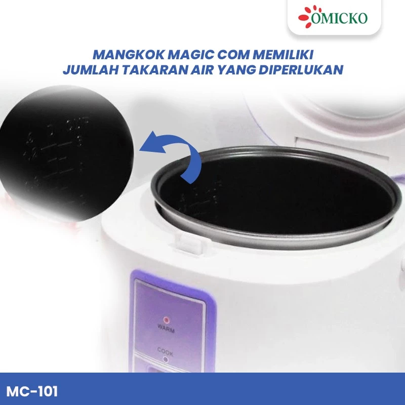 Omicko Rice Cooker / Magic Com 1.8 dan 1 Liter 3 in 1 Bonus Gelas Ukur & Sendok Nasi