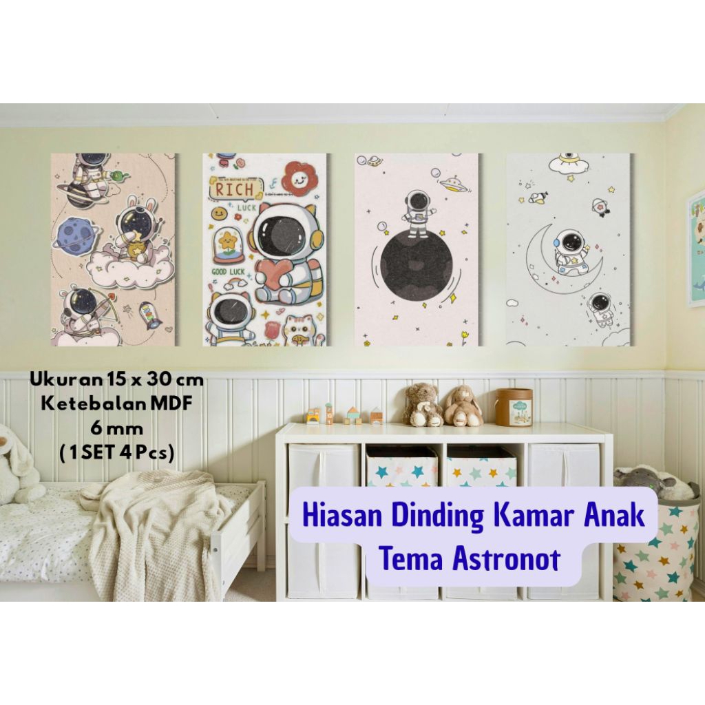 Hiasan Dinding Kamar Anak Lucu | Wall Art Anak Laki-Laki MDF Board 15x30 cm | Dekorasi Ruangan Set 4