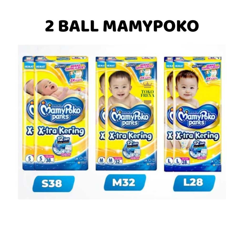 [2 BALL] Mamypoko Xtra Kering Standar S38 M32 L28 XL26 XXL24 Mamy Poko Ekstra Kering Std Pants S M L
