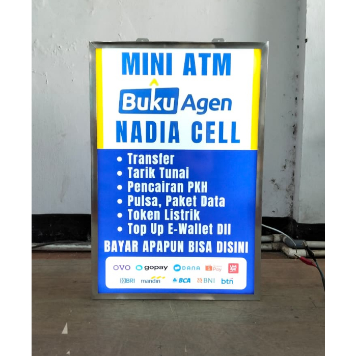BISA COD NEONBOX CUSTOM MINI ATM BUKU AGEN FREE DESAIN ;AYOUT DUA SISI NYALA DEPAN BELAKANG