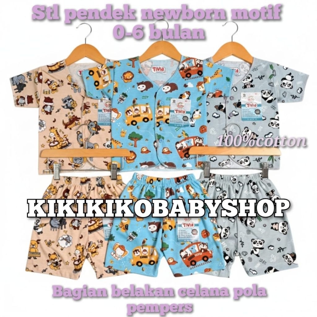 terbaru Bun  (6pcs) setelan baju bayi tivia lengan pendek celana kotak pendek pempes new bron 0-6 bu