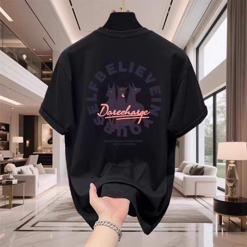 COD Kaos Pria Katun Oversize Lengan Pendek Motif Anjing Kata Trendy Kasual