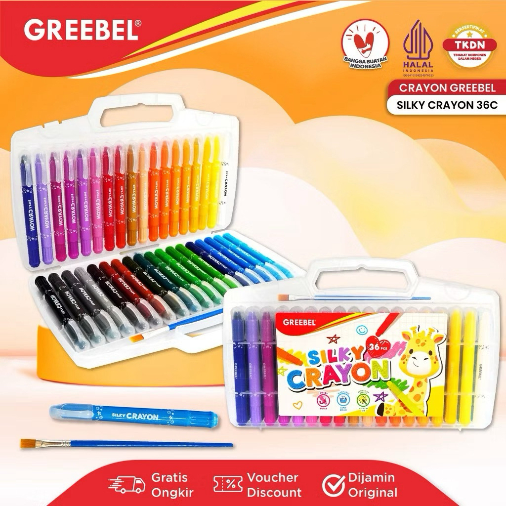 GREEBEL Silky Crayon Krayon 36 Warna / Crayon Putar Greebel / Crayon Halus
