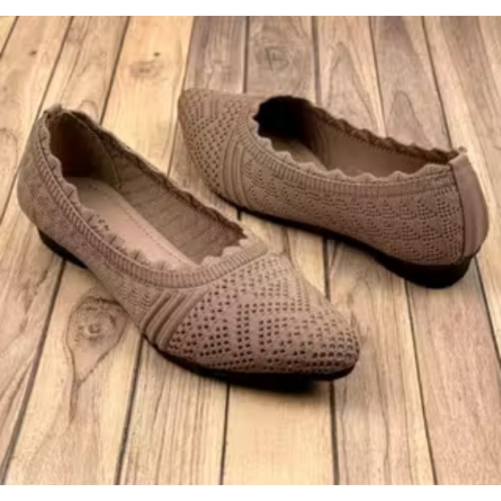 stj Rizas sepatu flatshoes wanita dewasa bahan rajut import enak di pakai dan nyaman di kaki cocok b