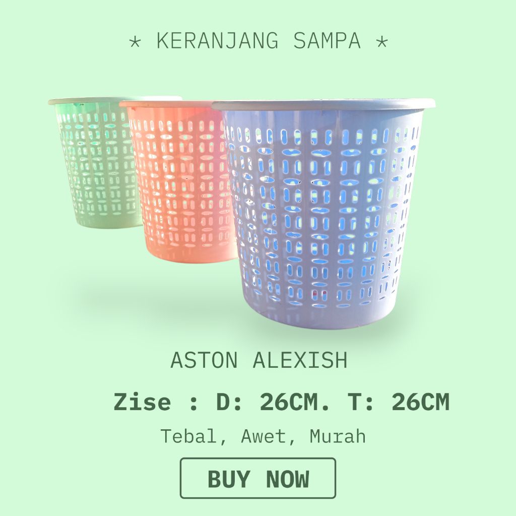 Keranjang Tempat Sampah Jaring Plastik Alexish Tebal Warna Soft