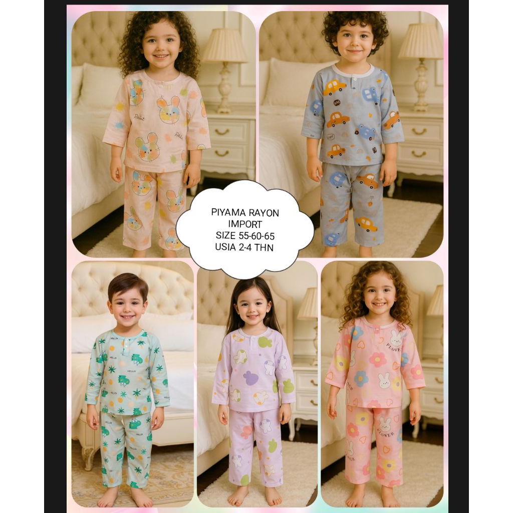 SETELAN PIYAMA RAYON 2-4 TAHUN / SETELAN IMPORT RAYON ANAK 2-4 TAHUN / SETELAN ANAK RAYON ANAK COWO 