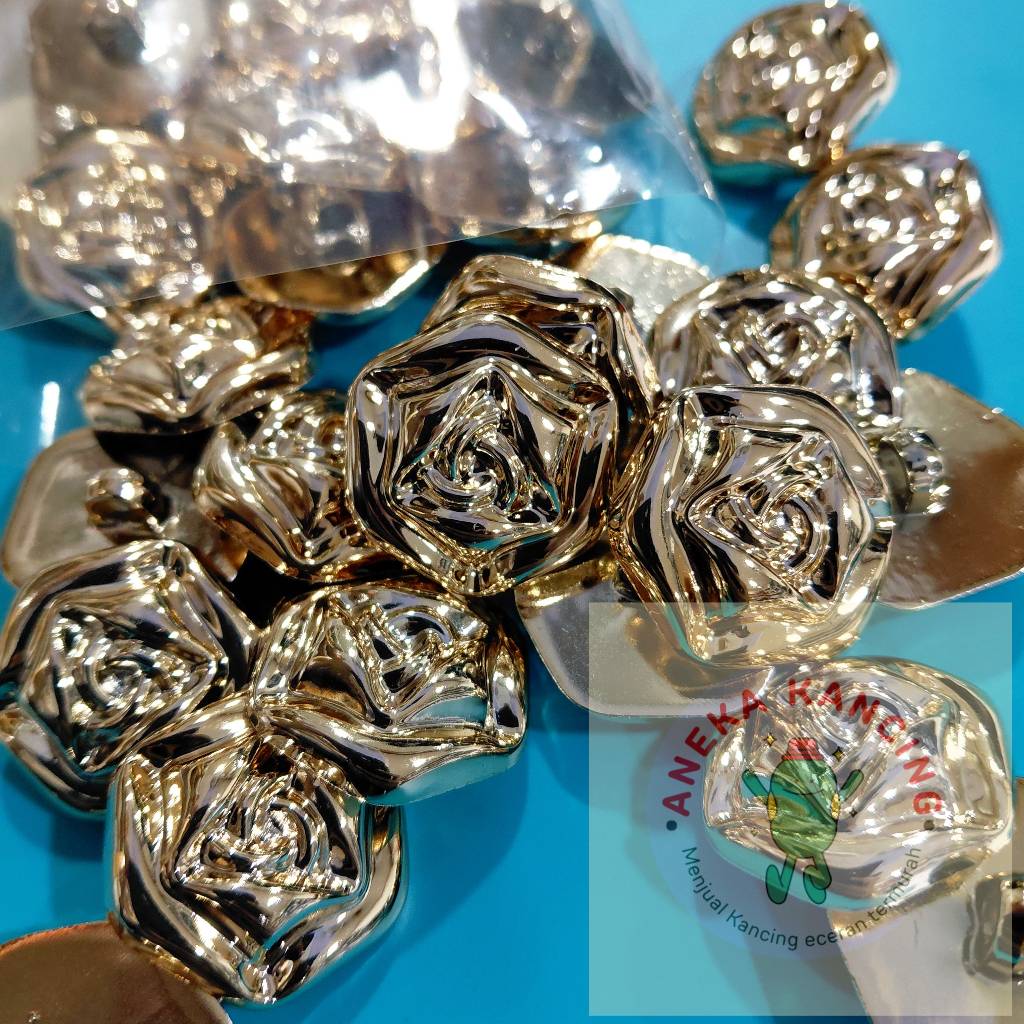 [100pcs] Kancing Bunga Mawar Emas Motif LEKUK 2,5cm 40L Mewah - Kancing Baju Mawar Emas Mewah