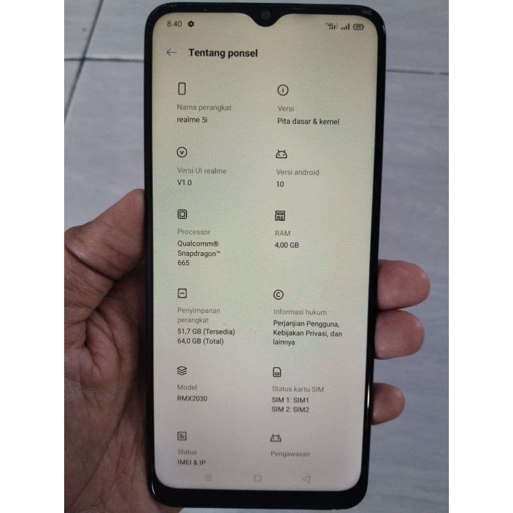mesin realme 5i 4/64 unit normal