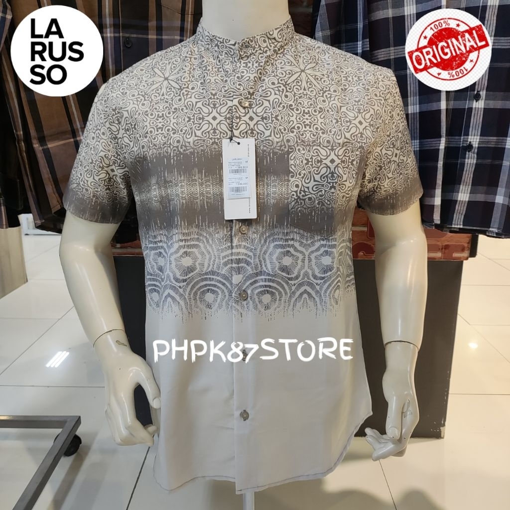 LARUSSO KEMEJA KOKO PENDEK PRIA PRINTING,KEMEJA KERAH MANDARIN ORIGINAL