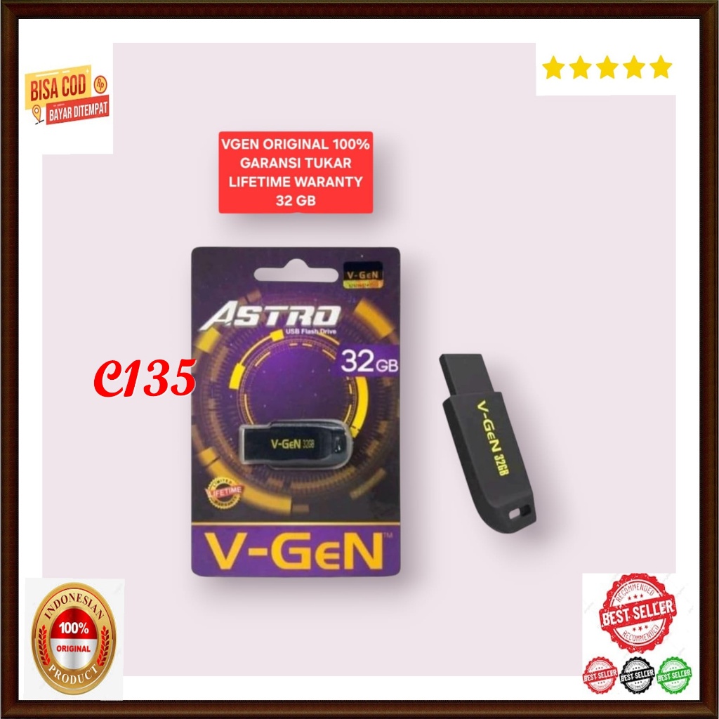C135 100% ORI FLASH DISC ASTRO USB DRIVE ASLI VGEN V-GEN 32 GB 32GB GARANSI TUKAR SEUMUR HIDUP FD ME