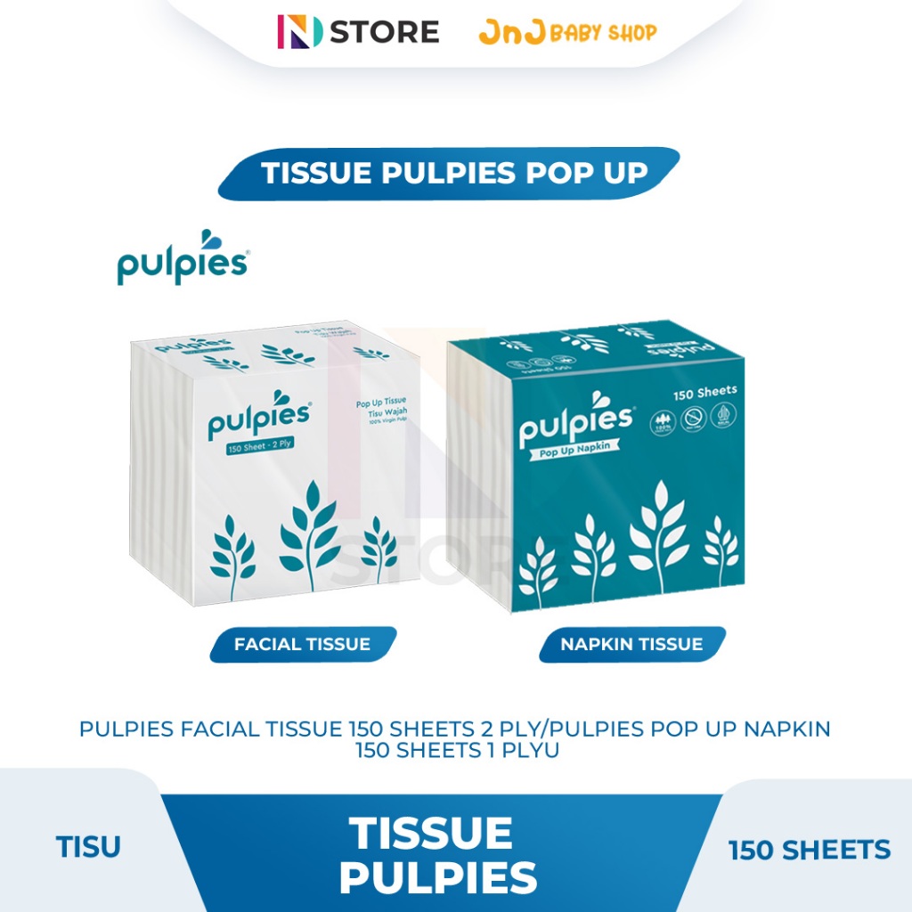 Pulpies Facial Tissue Pop Up /Napkin Tissue Pop Up Isi 150 Sheets 1Ply