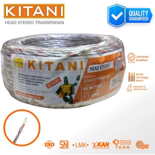 KITANI - Head Stereo Transparan 80 Meter Kabel Audio Video Cable Skerem Serabut Tembaga Murni isi 3 
