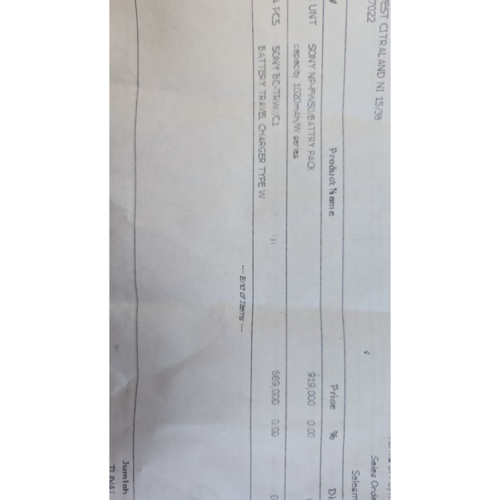 Battery Sony NP FW50 Mirorless A6400 original Second