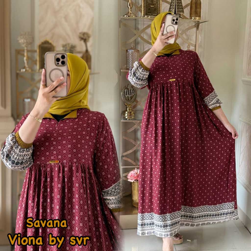 Viona Dress By SVR FASHION - Daster Rayon Motif Kombinasi