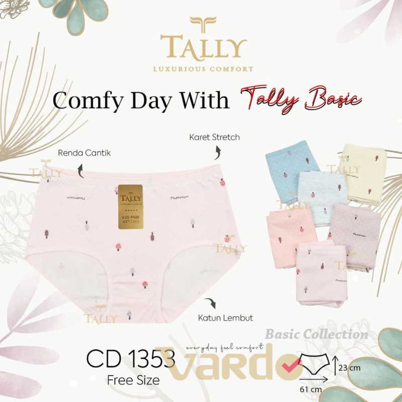 (1-6 Pcs) Tally Celana Dalam Remaja ABG CD Wanita Katun Motif Tally 1353 Freesize