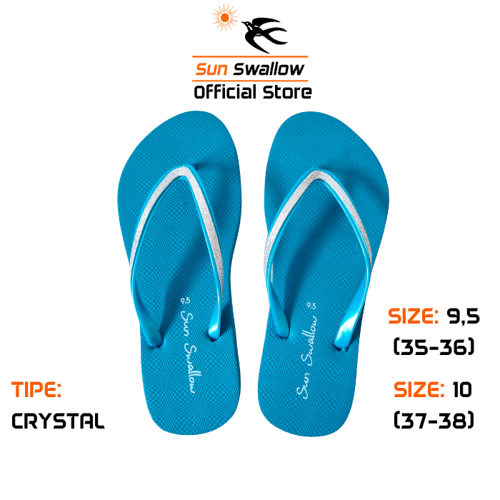 Sun Swallow Sandal Jepit Karet Wanita Sendal Crystal Mint Tali Glitter Size Ukuran 35 36 37 38