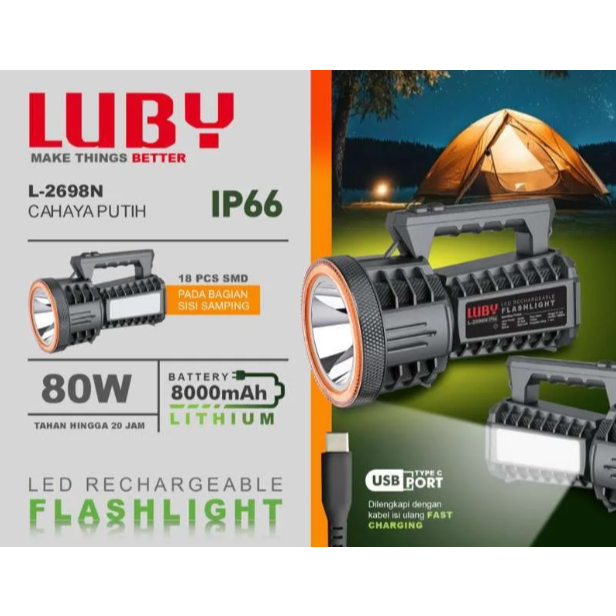 Luby Senter LED Super Terang L-2698 / 2698N 80W Cahaya putih