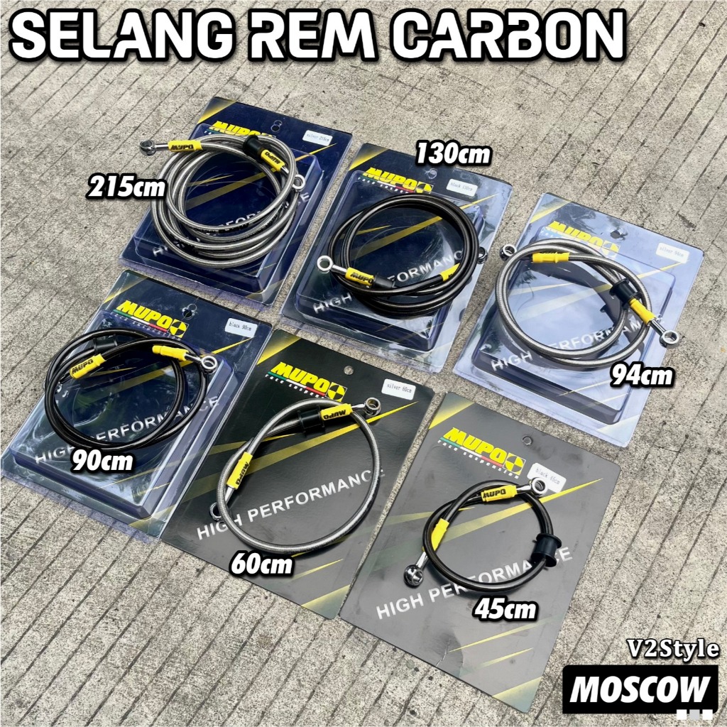Selang Rem Depan Belakang 45CM 60CM 90CM 94CM 130CM 215CM Carbon KABEL SELANG REM MUPO RACE ORIGINAL
