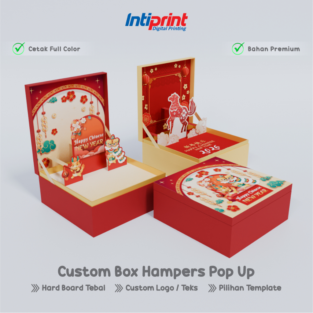 Box Hampers Pop Up Imlek Custom - Kotak Kue , Packaging Hard Box Premium / Box Kue Lapis