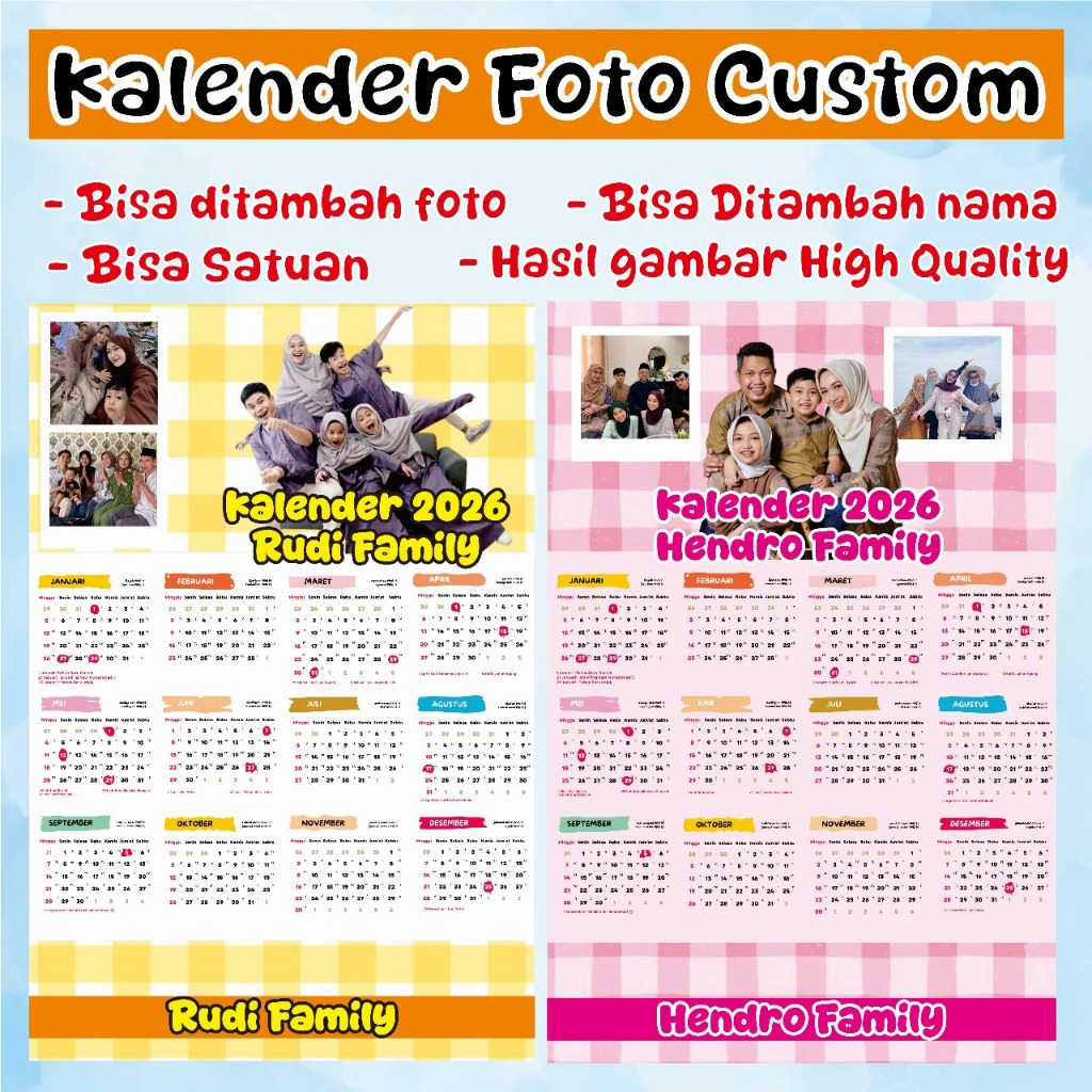 Kalender murah / kalender keluarga / kalender Custom / kalender Foto