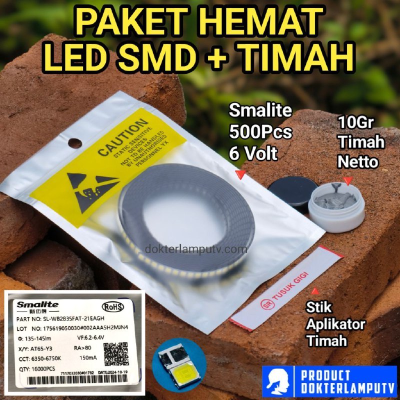 500 BIJI LED SMD 6V 1W WR2835 PUTIH RZX SERIES UNTUK SERVIS LAMPU LED PHILIPS DLL