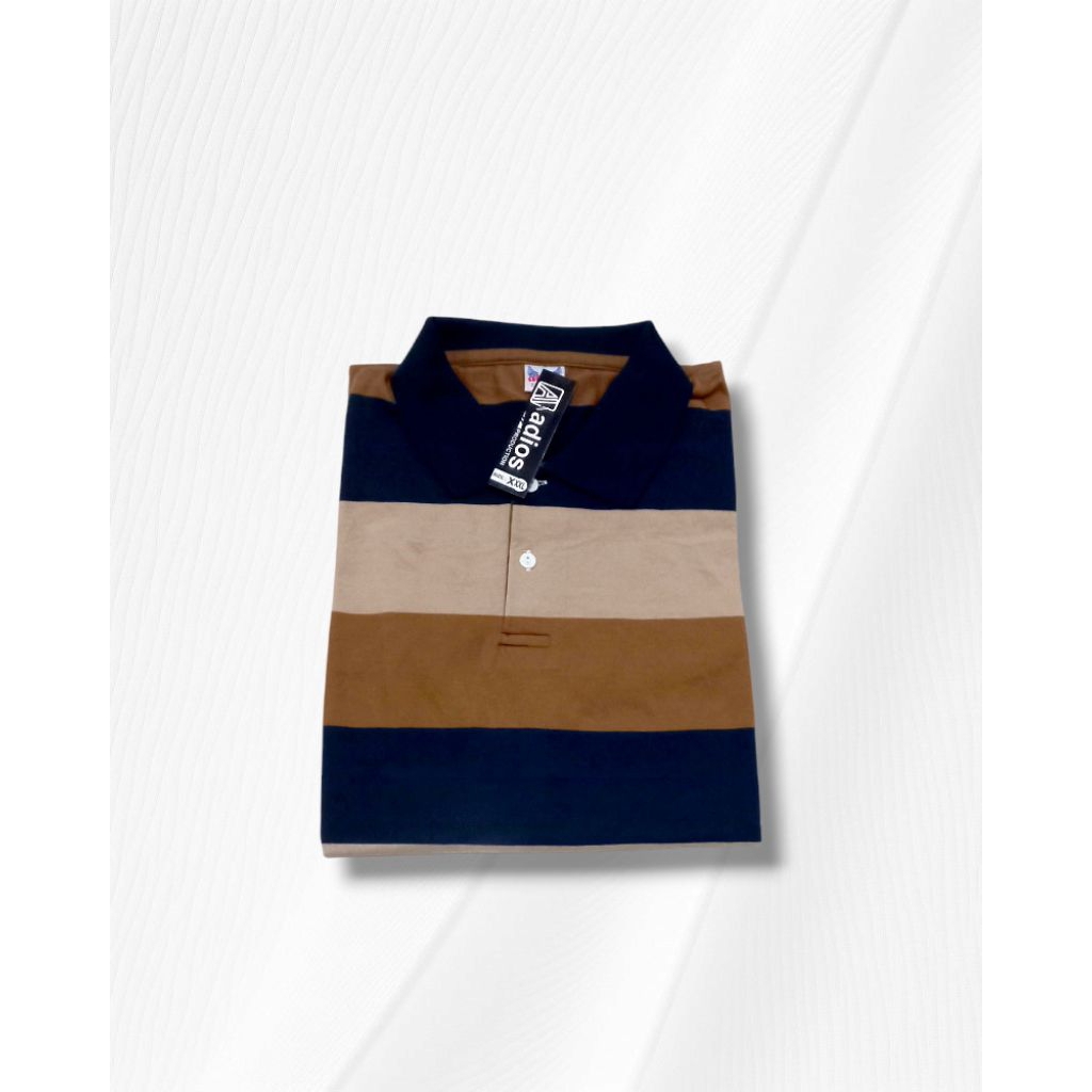 Kaos kerah salur bergaris pria lengan pendek tanpa saku