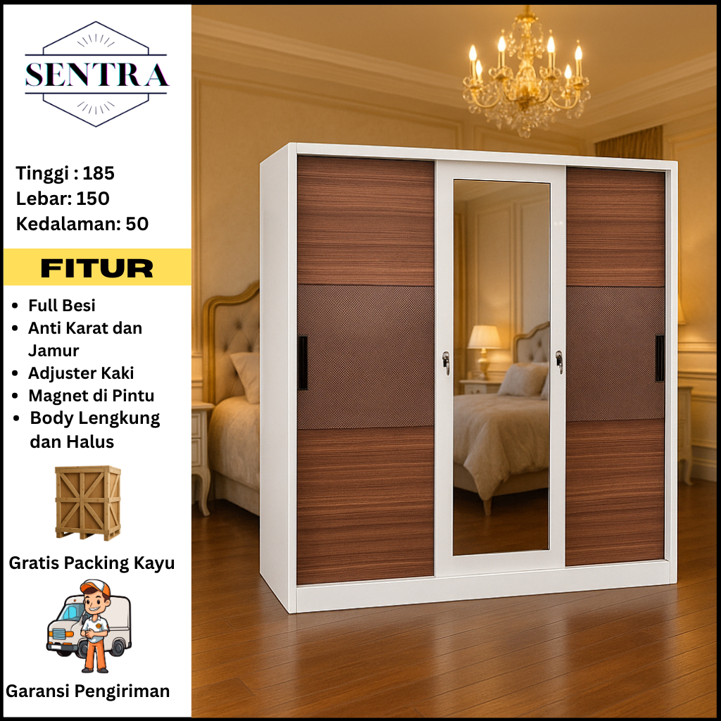 KHAKU. Lemari Baju Besi Sliding - Lemari Baju 3 Pintu - Lemari Baju Besi - Lemari sliding Baju Besi
