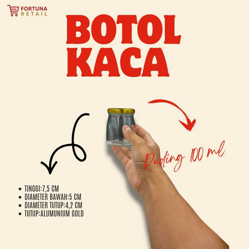 JKPD 100 ML/JAR KACA PUDING 100 ML/BOTOL KACA MADU 100 ML/TUTUP ALUMUNIUM GOLD