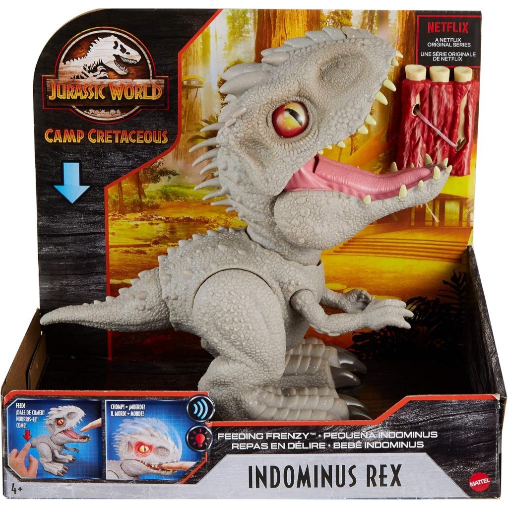 MAINAN MATTEL JURASSIC WORLD CAMP CRETACEOUS FEEDING FRENZY INDOMINUS REX DINOSAURUS INTERAKTIF,