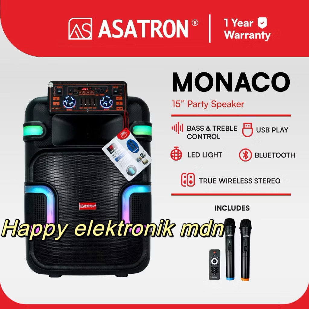 Asatron Monaco 15 Inch Bluetooth Party Speaker asatron monaco 15 inci