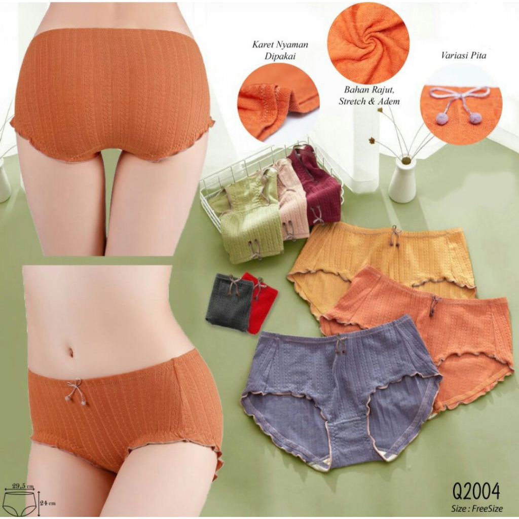ISI 3PCS CD/Celana Dalam Wanita Kaos Rajut Super Lembut Chelyne Q2004
