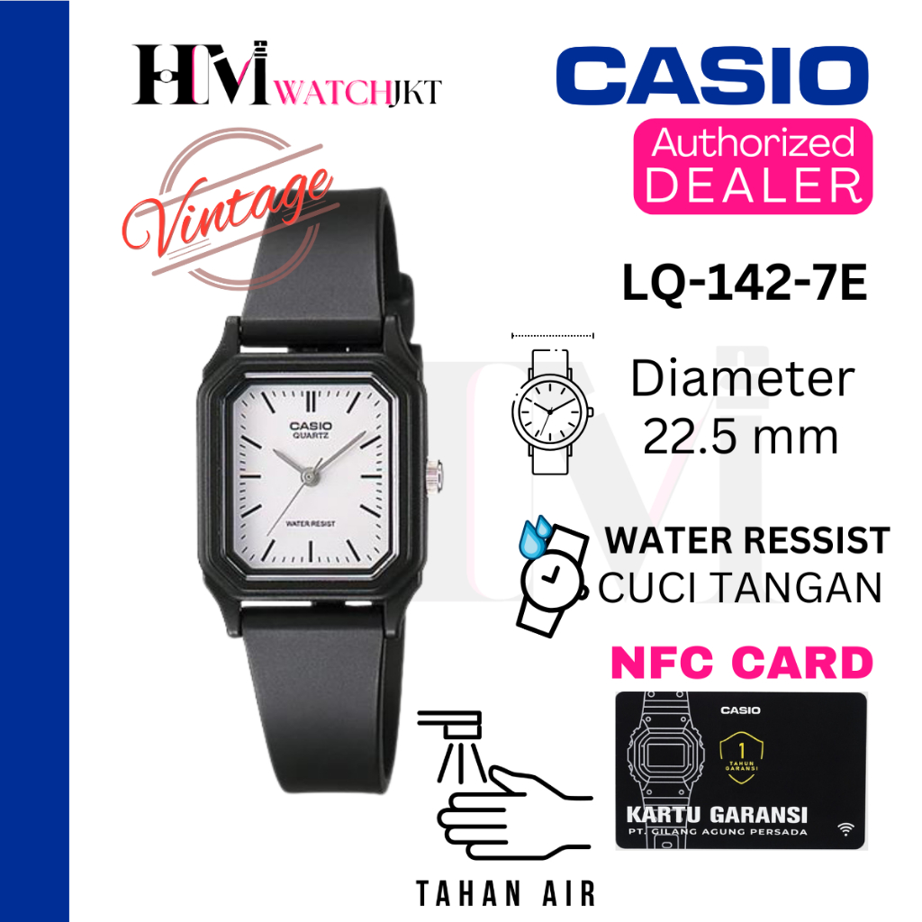 CASIO LQ-142-7EDF Jam Tangan Wanita Original Analog Karet Vintage Antiair LQ-142-7E LQ-142 LW142