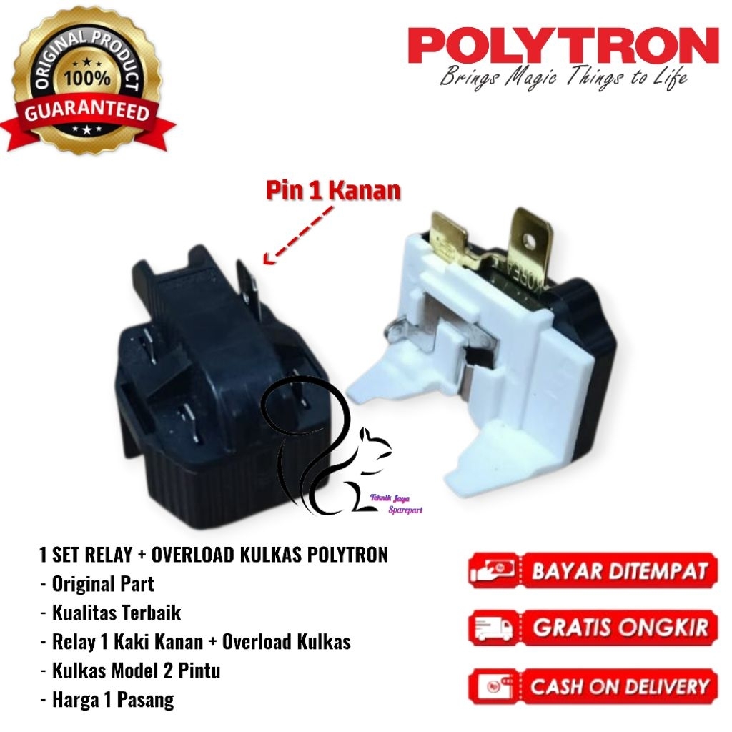 1 Set Relay 1 Pin Kanan Dan Overload Kulkas Polytron 2 Pintu Original / Relay Kulkas Polytron 2 Pint