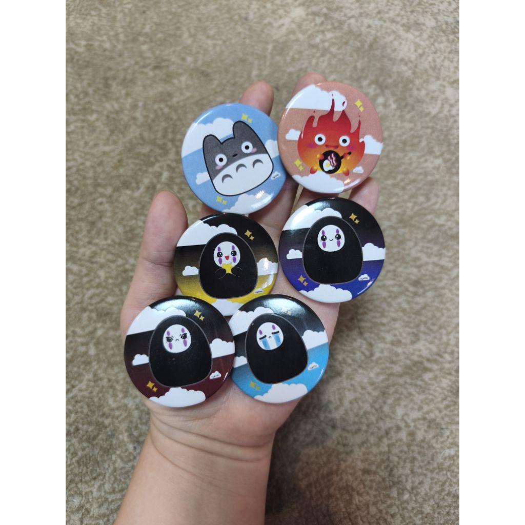 pin button GHIBLI FANART no face kaonashi totoro calcifer byKRN badge