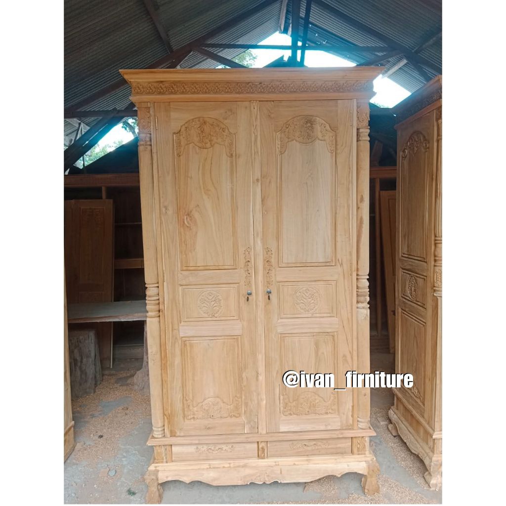Lemari almari pakaian kayu jati pintu 2 ukir Lemari baju 2 pintu kayu jati