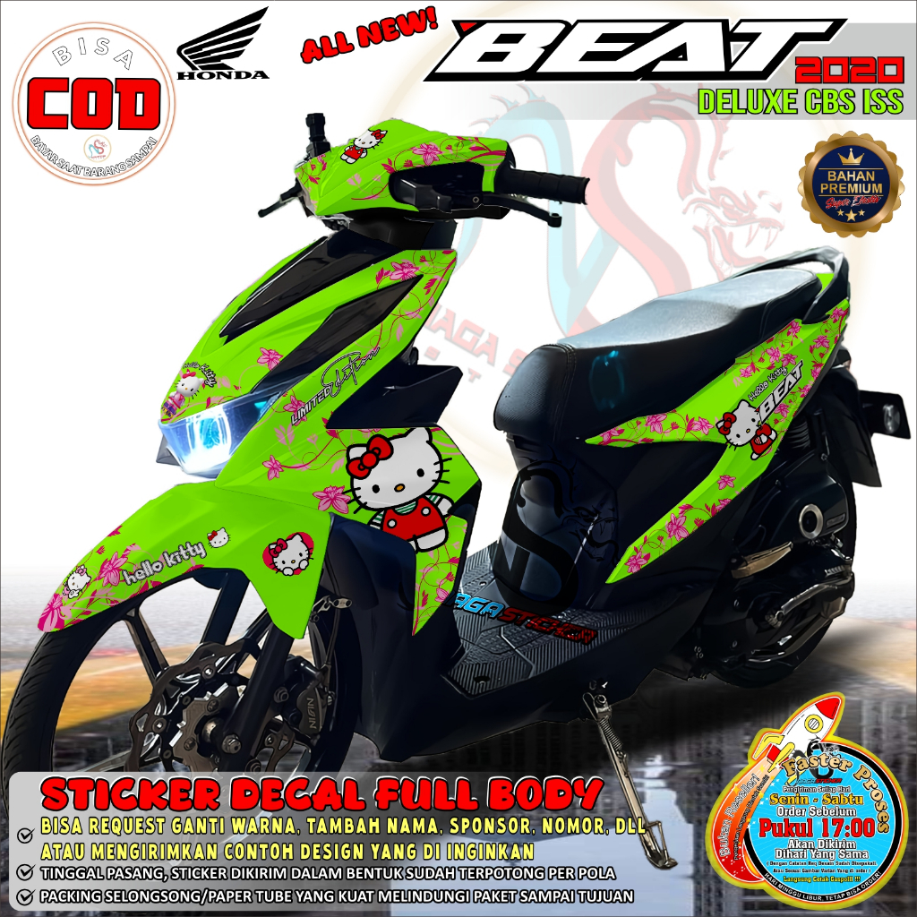 Bisa COD Decal Full Body HONDA BEAT DELUXE 2020-2023 Motif HELLO KITTY NS1215 Desain Custom Dekal