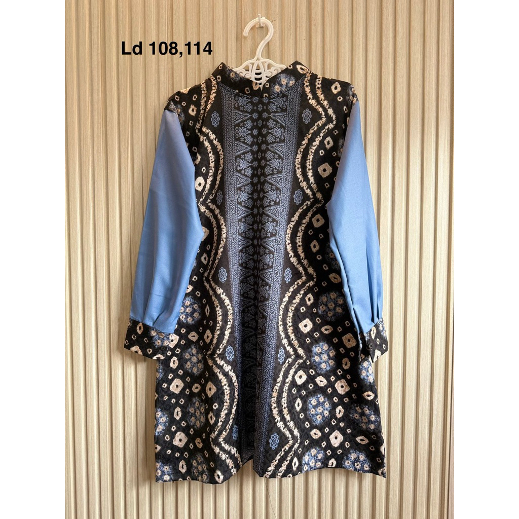 Tunik Jumputan Kombinasi Motif Titik Tujuh Songket Printing