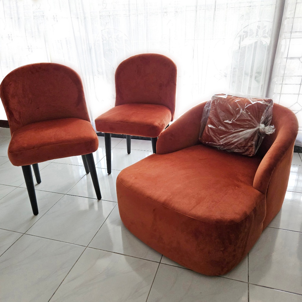 BEKAS Set 3 Kursi Sofa Suede Ruang Tamu Santai Kamar / Asal Jepara / BACA DESKRIPSI