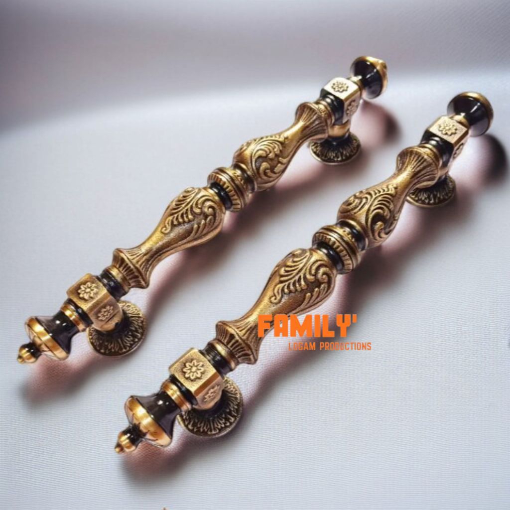 Handle Pintu Rumah Kuningan Tarikan Pintu Rumah 42 cm Motif Payung Kotak ukir Antik 1 Pasang Classic