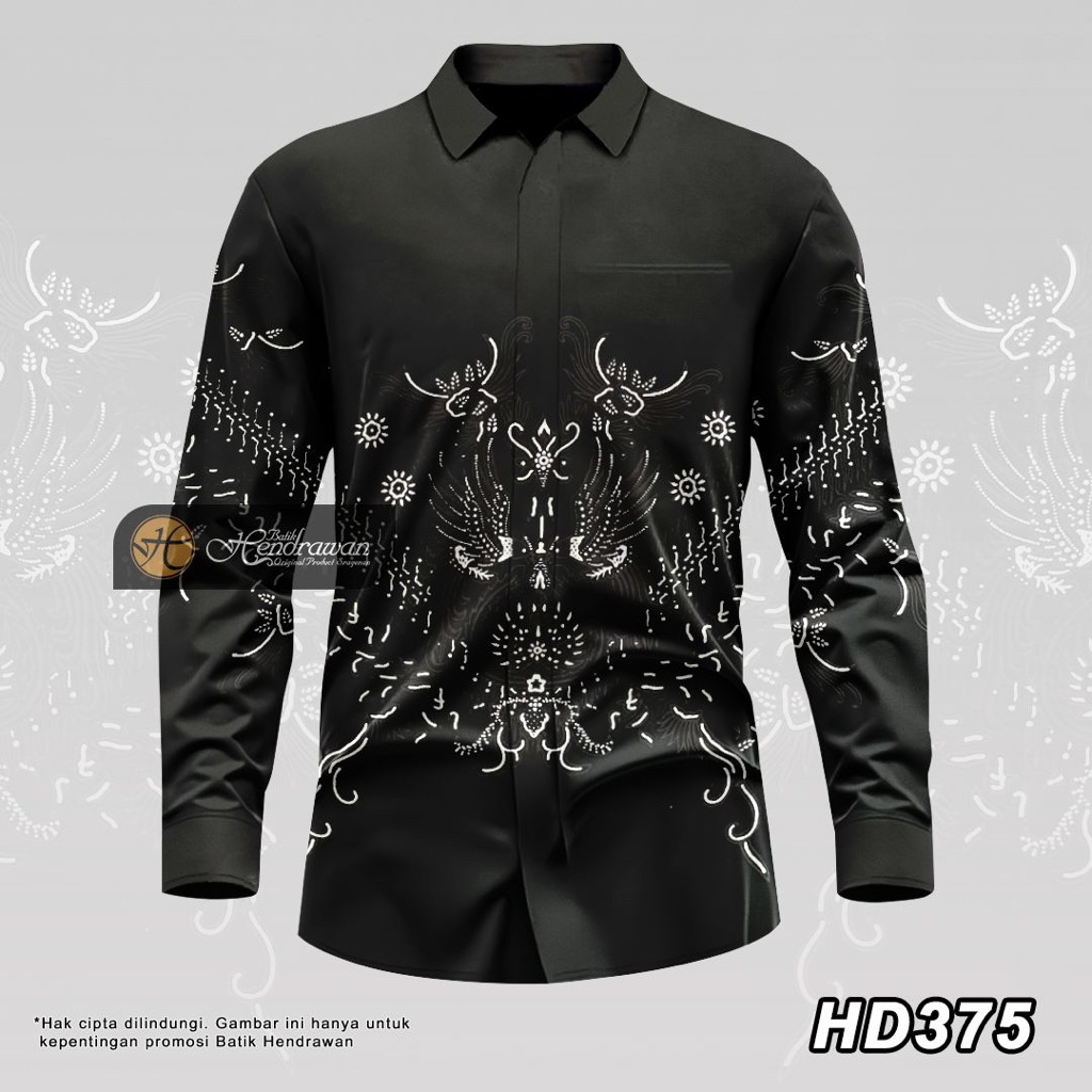 Batik Hendrawan Kemeja Batik Pria Solo Modern Lengan Panjang Lapis furing Bahan Katun Premium HD 375