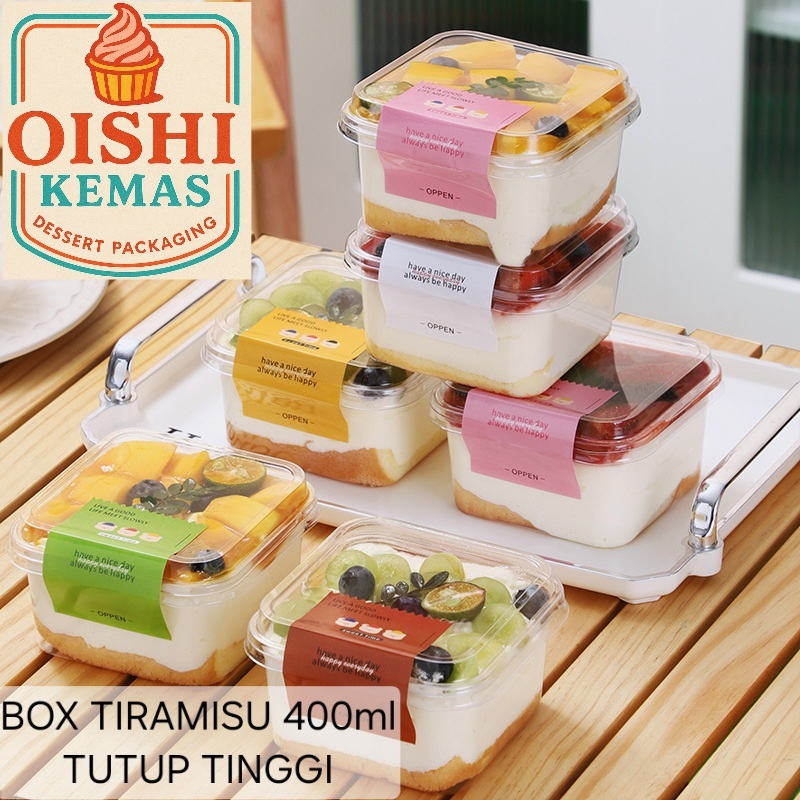 10set 400ml Box Tutup Tinggi Tiramisu Kotak Kue Dessert Cup Mika Salad Buah Makanan Cake Bolu