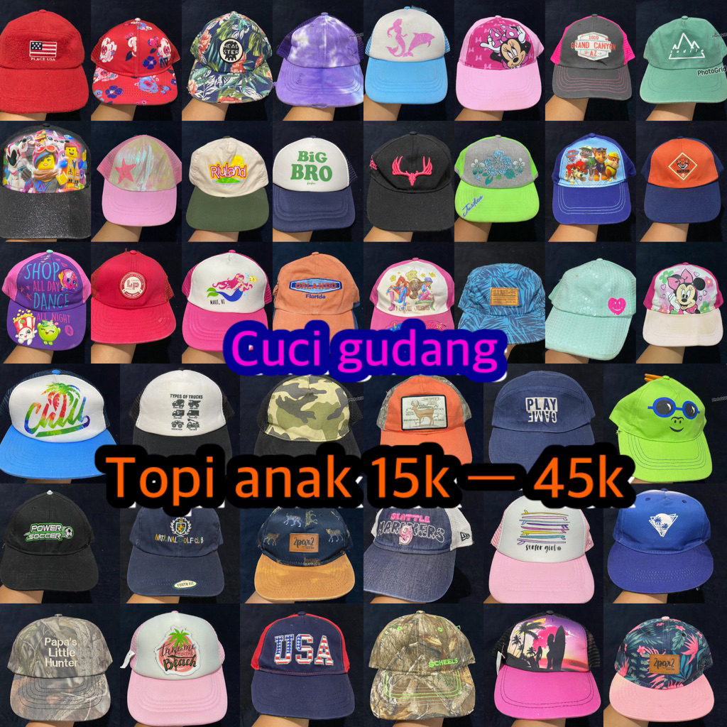 TOPI ANAK SECOND BRANDED MURAH MERIAH 15k - 45k / CUCI GUDANG